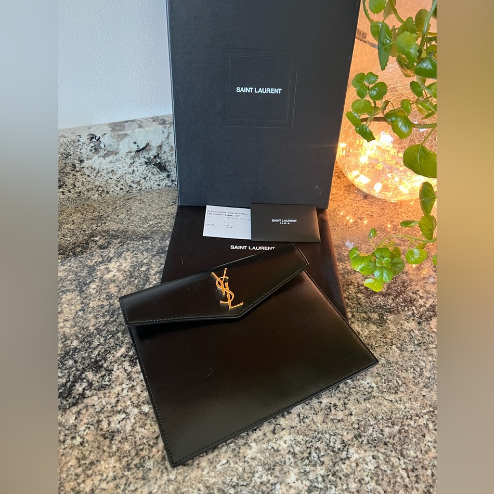 YSL Uptown Monogram Smooth Leather Clutch